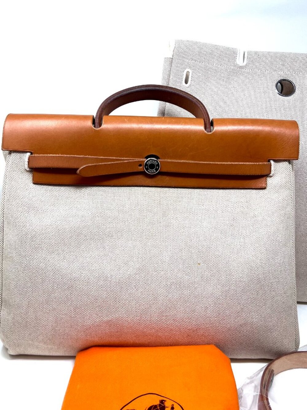 Hermes Toile and Vache Hunter Leather 2-in-1 Herbag 40cm Women's Handbag
